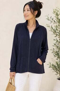 Vintage Chico's Travelers Size 3 Dark Navy Slinky Zip Jacket Made USA XL